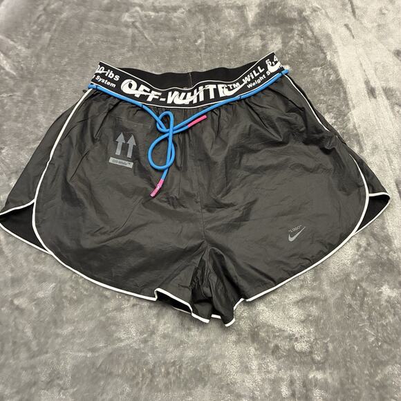 Off-White X Nike Mini Sports Shorts Womens Medium Black Lacing Blue N Pink - Picture 1 of 10